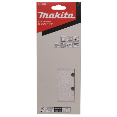 Šlif. popierius vibro šlifuokliui Makita E-19679; 93x185 mm; P150; 10 vnt.