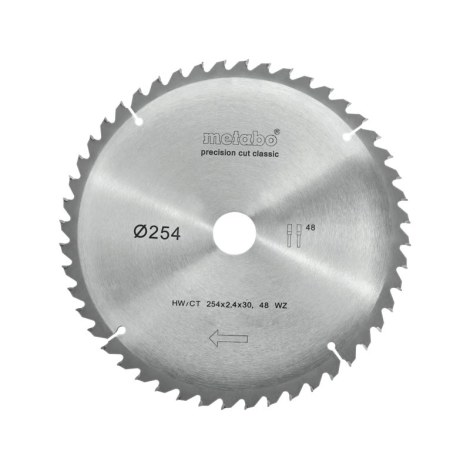 Pjovimo diskas medienai Metabo Classic; 254x2,4x30,0 mm; Z48; -5°  