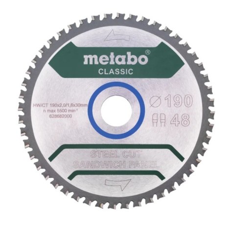 Pjovimo diskas Metabo FZ/FA STEEL CUT/SANDWICH PANEL CLASSIC; 190x30x48 mm; 4°