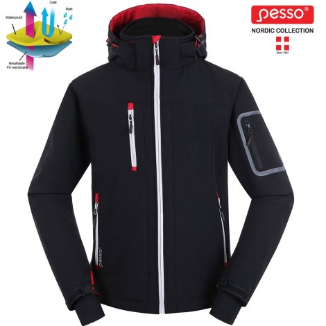 Softshell tipo striukė Pesso Acropolis dengta minkštu TPU sluoksniu; L; juoda