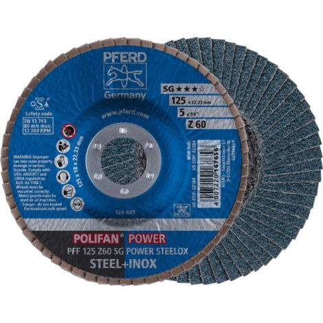 Vėduoklinis šlifavimo diskas Pferd SG PFF Power Steelox; 125 mm; Z60 