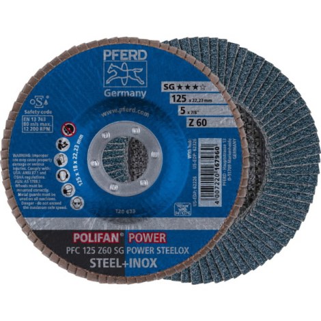 Vėduoklinis šlifavimo diskas Pferd SG PFC Power Steelox; 125 mm; Z60 