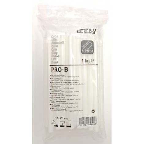 Klijų strypeliai Rapid PRO-B; 12x190 mm; 1 kg; baltos spalvos