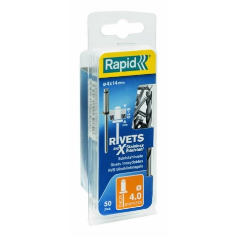 Kniedės Rapid 5000395; 4x14 mm; 50 vnt.; nerūdijančio plieno