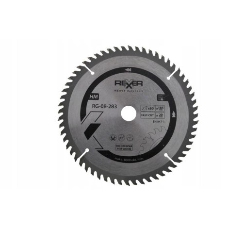 Pjovimo diskas medienai Rexxer RG-08-283; 185x20x2 mm; Z60