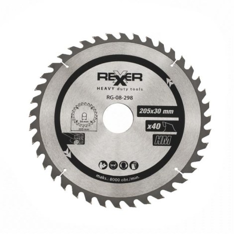 Pjovimo diskas medienai Rexxer RG-08-298; 205x30x2,3 mm