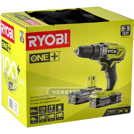 Smūginis suktuvas-gręžtuvas Ryobi R18PD3-225S; 18V; 2x2,5 Ah akum.