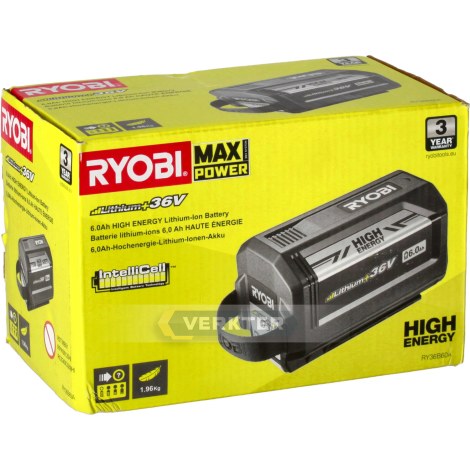 Akumuliatorius Ryobi RY36B60A; 36 V; 6,0 Ah; Li-ion