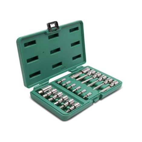 Galvučių su antgaliais rinkinys Sata S09053; 1/4''+1/2''; 18 vnt.