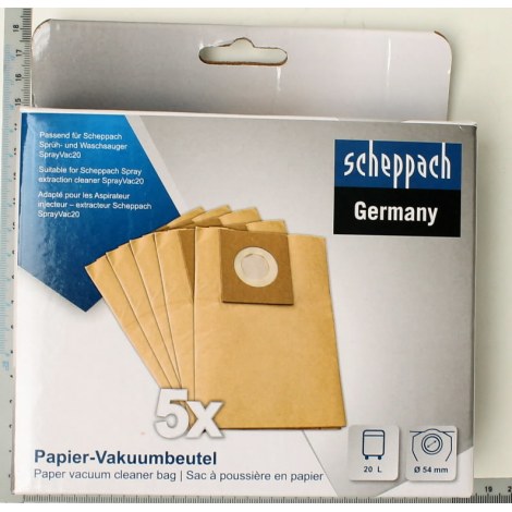 Popieriniai maišeliai dulkių siurbliui Scheppach SprayVac20; 5 vnt.