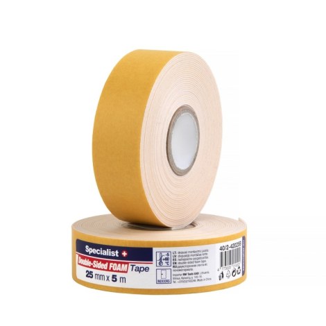 Dvipusė lipni juosta Specialist 40/2-42025B; 25 mm; 5 m; balta