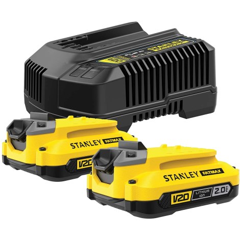 Priedų rinkinys Stanley Starter Set V20; 18 V; 2x2,0 Ah + pakrovėjas