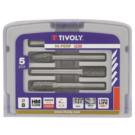 Kietmetalio frezų rinkinys Tivoly HALF BOX; 5 vnt.