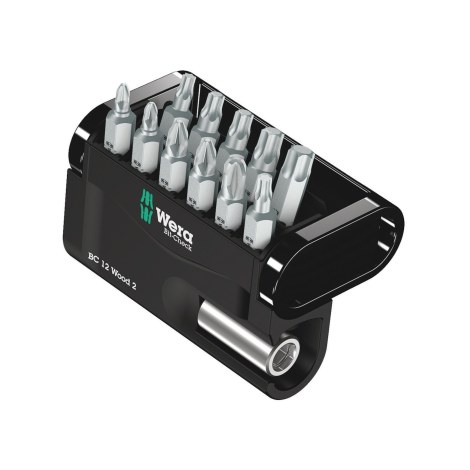 Sukimo antgalių rinkinys Wera Bit-Check 12 Wood 2; HEX; PH; PZ; TX; 12 vnt.