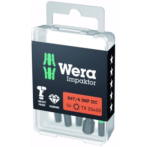 Smūginis sukimo antgalis Wera WE05057665001; Impaktor; 1/4''; Torx; TX25; 50 mm; 5 vnt.