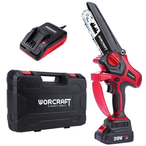 Šakų genėjimo grandininis pjūklas Worcraft CHSS20LiBPN; 20 V; 1x4,0 Ah akum.; 15 cm juosta + lagaminas