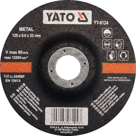 Šlifavimo diskas Yato YT-6124; 125x6,0x22 mm 