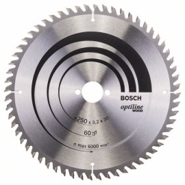 Pjovimo diskas medienai Bosch OPTILINE WOOD; 250x3,2x30,0 mm; Z60; 10°  
