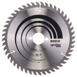 Pjovimo diskas medienai Bosch OPTILINE WOOD; 190x2x30,0 mm; Z48; 15°  