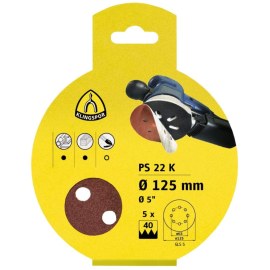 Šlif. popierius eksc. šlifuokliui Klingspor; PS 22 K; GLS 5; 125 mm; K40/80/120; 5 vnt.