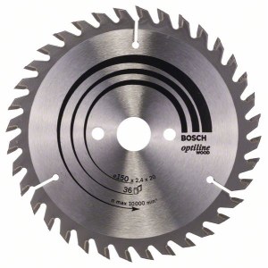 Pjovimo diskas medienai Bosch OPTILINE WOOD; 150x2,4x20,0 mm; Z36; 15°  
