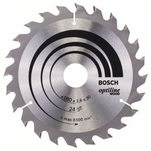 Pjovimo diskas medienai Bosch OPTILINE WOOD; 180x2,6x30,0 mm; Z24; 15°  