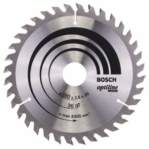 Pjovimo diskas medienai Bosch OPTILINE WOOD; 180x2,6x30,0 mm; Z36; 15°  