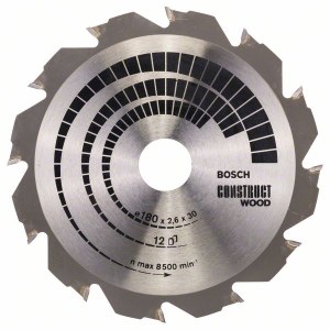 Pjovimo diskas medienai Bosch CONSTRUCT WOOD; 180x2,6x30,0 mm; Z12; 12°  