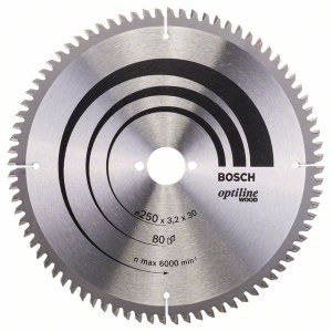 Pjovimo diskas medienai Bosch OPTILINE WOOD; 250x3,2x30,0 mm; Z80; -5°  