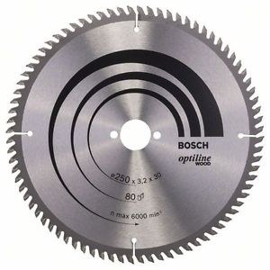 Pjovimo diskas medienai Bosch OPTILINE WOOD; 251x3,2x30,0 mm; Z80; 15°  