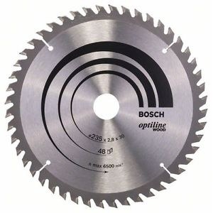 Pjovimo diskas medienai Bosch OPTILINE WOOD; 235x2,8x30,0 mm; Z48; 15°  