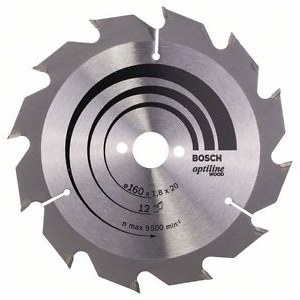 Pjovimo diskas medienai Bosch OPTILINE WOOD; 160x1,8x20,0 mm; Z12; 15°  