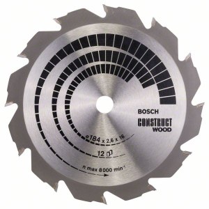 Pjovimo diskas medienai Bosch CONSTRUCT WOOD; 184x2,6x16,0 mm; Z12; 12°  