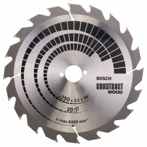 Pjovimo diskas medienai Bosch CONSTRUCT WOOD; 250x3,2x30,0 mm; Z20; 15°  