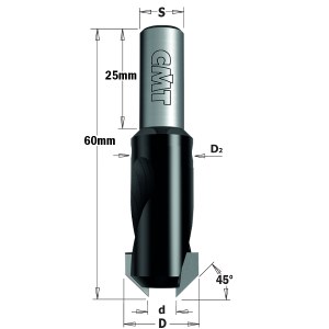 Kūginis gilintuvas su lygiagrečiu koteliu CMT 521.412.12; S=8 mm; D=12 mm 