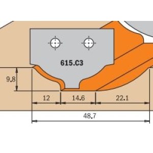 Profiliniai frezavimo galvų peiliai CMT 615.C3; 1 vnt.