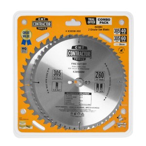 Pjovimo diskas medienai CMT Contractor; 305x2.6/1,8x30; Z40/Z60; 10°; 2 vnt.