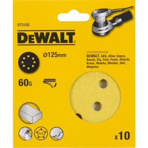 Šlifavimo popierius medienai DeWalt DT3102-Q; K60; 125 mm; 10 vnt.