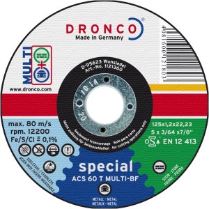 Abrazyvinis pjovimo diskas Dronco SPECIAL ACS 46/ACS 60 T MULTI; 125x1,2x22,23 mm; 1 vnt.