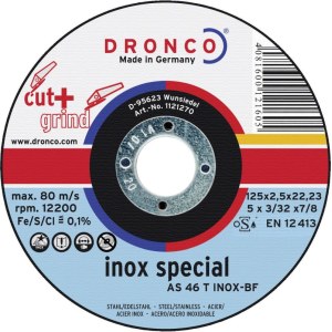 Abrazyvinis pjovimo diskas Dronco SPECIAL AS 46 T/AS 30 T INOX CUT + GRIND; 125x2,5x22,23 mm; 1 vnt.