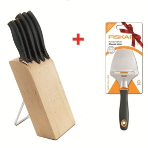 Peilių rinkinys su mediniu dėklu Fiskars ''FunctionalForm'' + Peilis sūriui