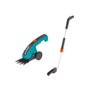 Žolės žirklės su važiuokle ir kotu Gardena ClassicCut Li; 3,6 V; 1x2,5 Ah akumuliatorinės; 8 cm ilgio