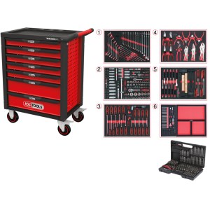 Įrankių vežimėlis su įrankiais KS Tools RACINGline BLACK/RED; 598 vnt.