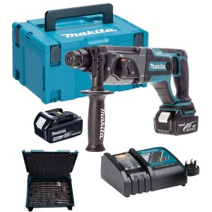 Perforatorius Makita DHR241RMJ; 2 J; SDS-plus; 18 V; 2x4,0 Ah; akum. + 17 dalių priedų komplektas B-52059