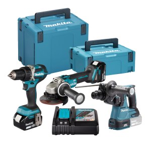 Įrankių rinkinys Makita DLX3197JX1 (DDF484 + DGA504 + DHR242); 18 V; 2x5,0 Ah akum.