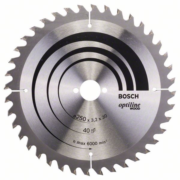 Pjovimo diskas medienai Bosch OPTILINE WOOD; 250x3,2x30,0 mm; Z40; 15°  