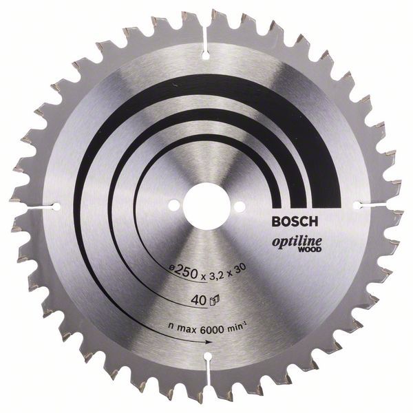 Pjovimo diskas medienai Bosch OPTILINE WOOD; 250x3,2x30,0 mm; Z40; -5°  