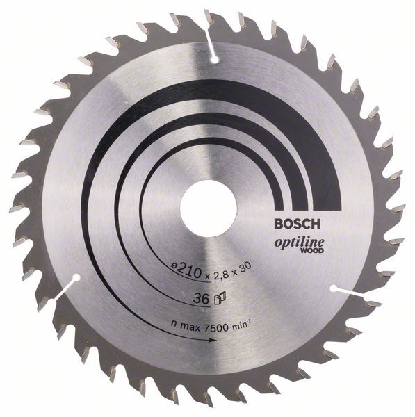 Pjovimo diskas medienai Bosch OPTILINE WOOD; 210x2,8x30,0 mm; Z36; 15°  