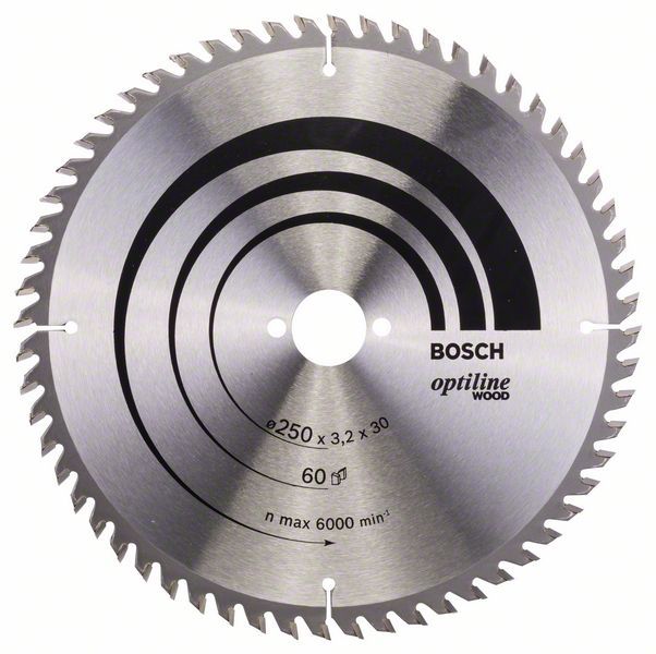 Pjovimo diskas medienai Bosch OPTILINE WOOD; 250x3,2x30,0 mm; Z60; 15°  