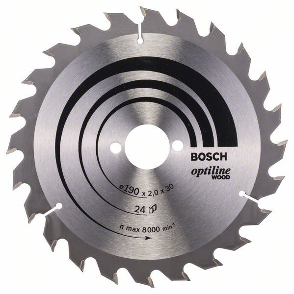 Pjovimo diskas medienai Bosch OPTILINE WOOD; 190x2x30,0 mm; Z24; 15°  